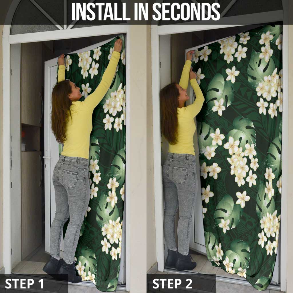 Green Tropical Hawaii Door Cover Seamless Monstera Plumeria Hawaiian Pattern LT14 - Polynesian Pride