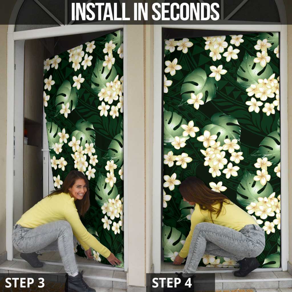 Green Tropical Hawaii Door Cover Seamless Monstera Plumeria Hawaiian Pattern LT14 - Polynesian Pride