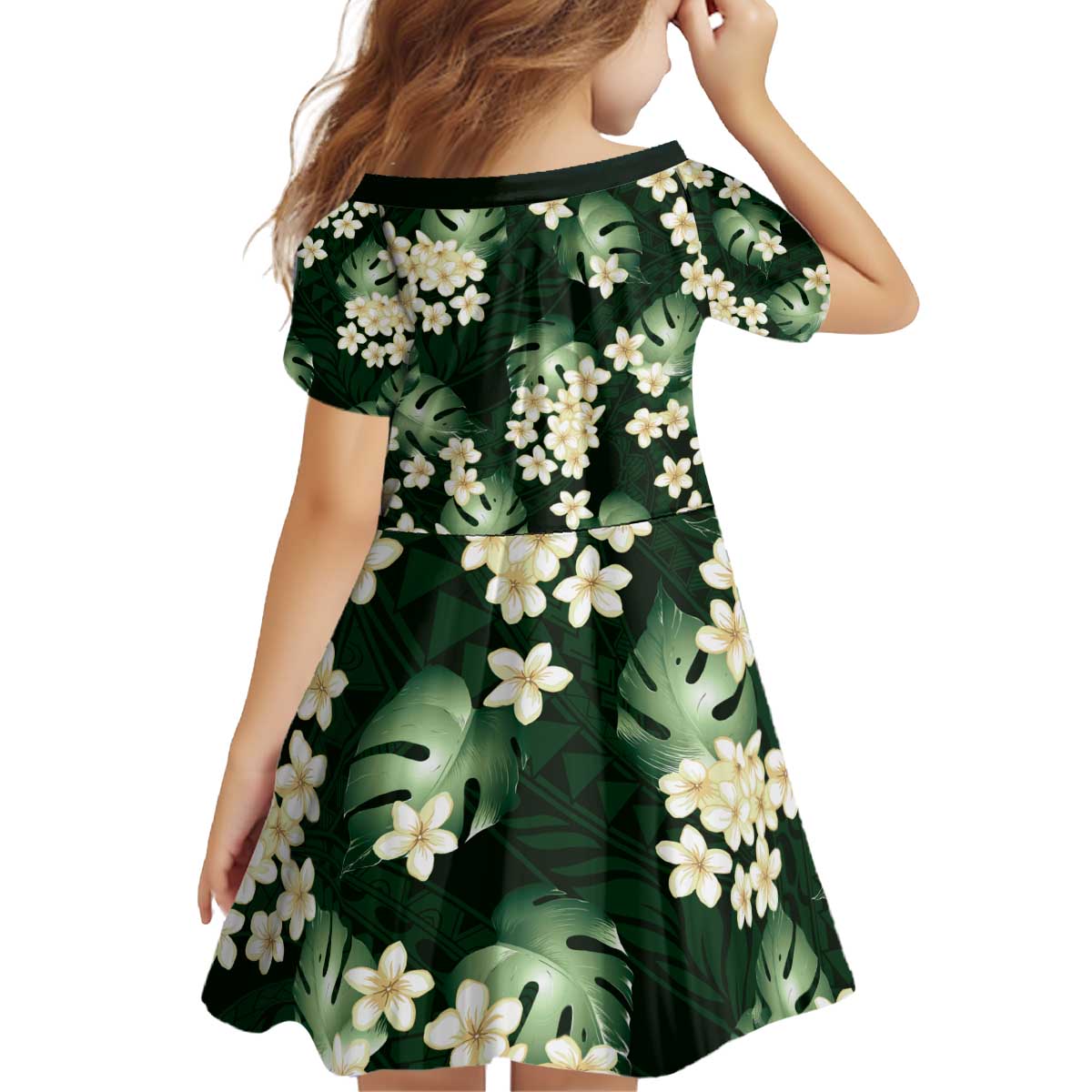Green Tropical Hawaii Kid Short Sleeve Dress Seamless Monstera Plumeria Hawaiian Pattern LT14 - Polynesian Pride