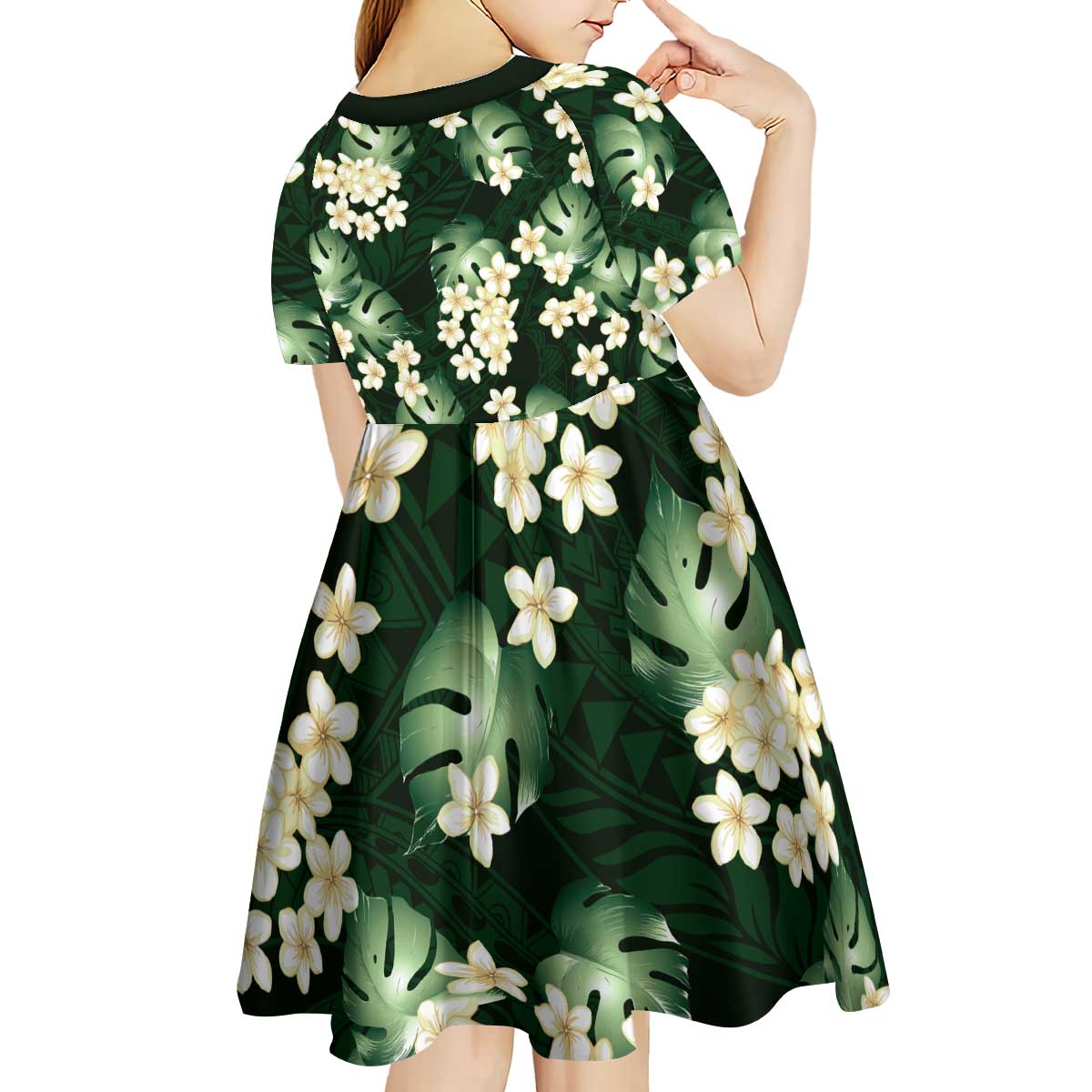 Green Tropical Hawaii Kid Short Sleeve Dress Seamless Monstera Plumeria Hawaiian Pattern LT14 - Polynesian Pride
