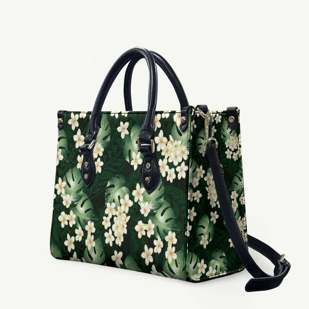 Green Tropical Hawaii Leather Bag Seamless Monstera Plumeria Hawaiian Pattern LT14 Green - Polynesian Pride