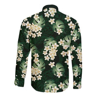 Green Tropical Hawaii Long Sleeve Button Shirt Seamless Monstera Plumeria Hawaiian Pattern LT14 - Polynesian Pride