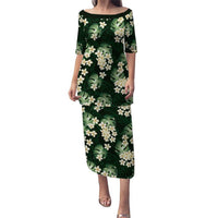 Green Tropical Hawaii Puletasi Seamless Monstera Plumeria Hawaiian Pattern LT14 Long Dress Green - Polynesian Pride