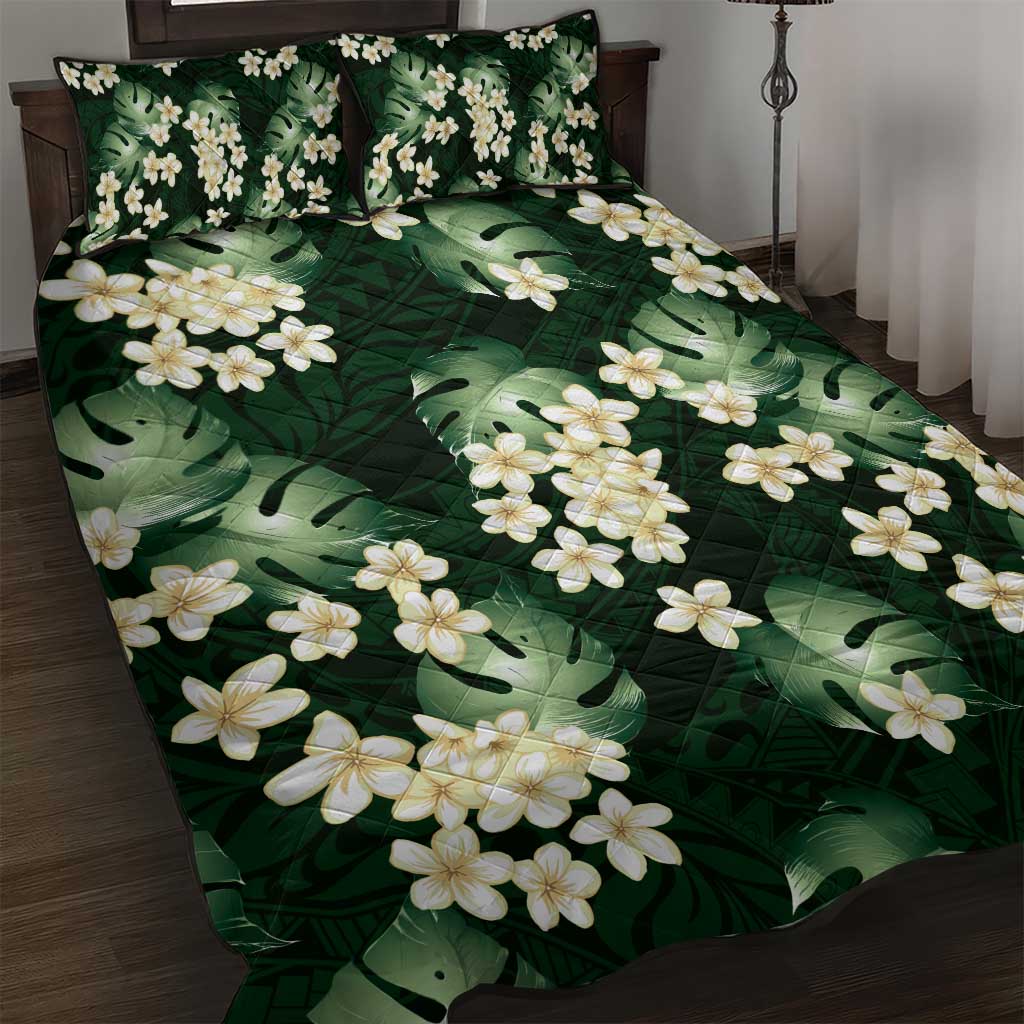 Green Tropical Hawaii Quilt Bed Set Seamless Monstera Plumeria Hawaiian Pattern LT14 Green - Polynesian Pride