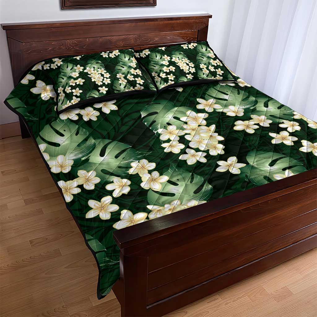 Green Tropical Hawaii Quilt Bed Set Seamless Monstera Plumeria Hawaiian Pattern LT14 - Polynesian Pride