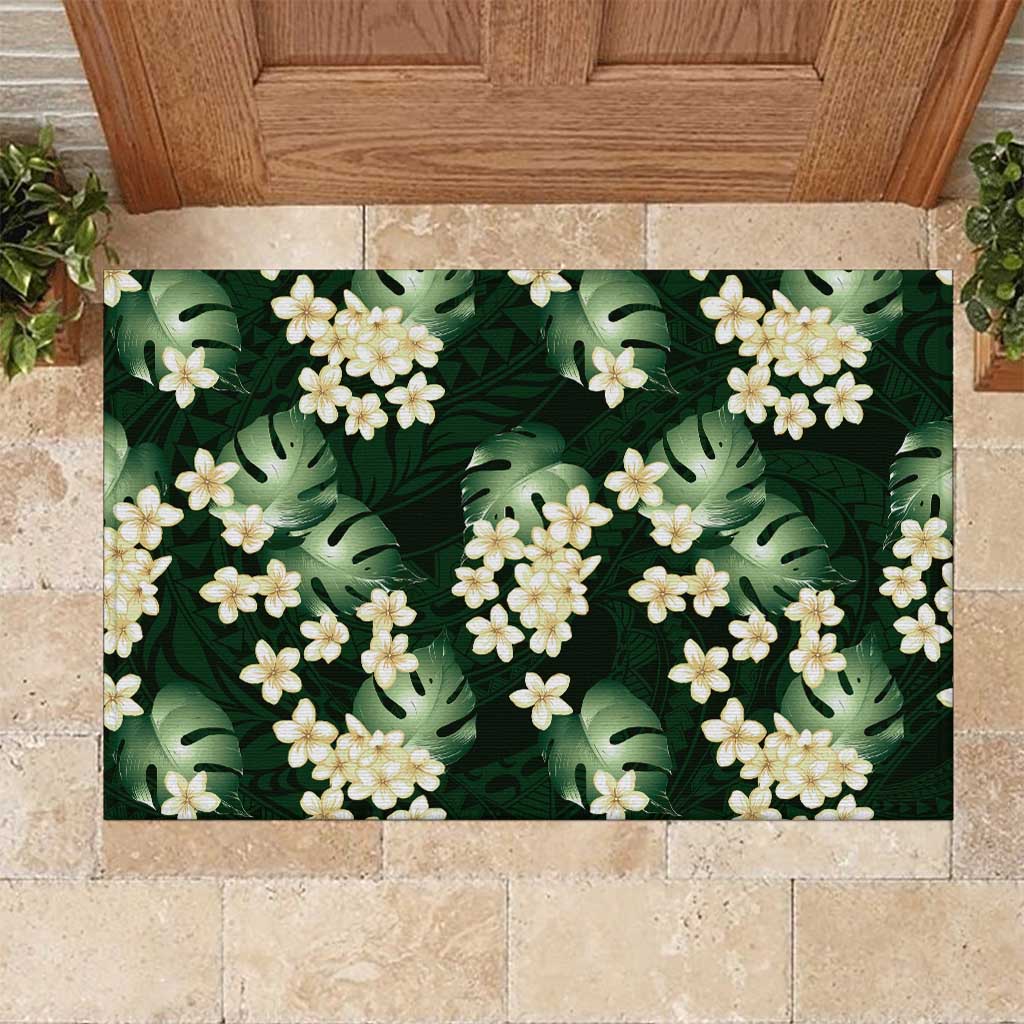 Green Tropical Hawaii Rubber Doormat Seamless Monstera Plumeria Hawaiian Pattern LT14 Green - Polynesian Pride