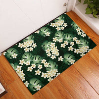 Green Tropical Hawaii Rubber Doormat Seamless Monstera Plumeria Hawaiian Pattern LT14 - Polynesian Pride
