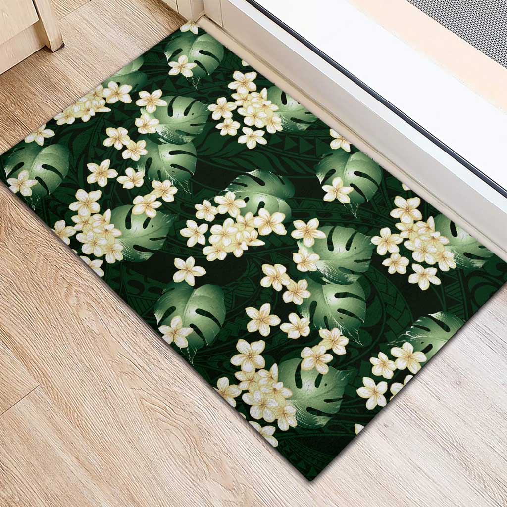 Green Tropical Hawaii Rubber Doormat Seamless Monstera Plumeria Hawaiian Pattern LT14 - Polynesian Pride