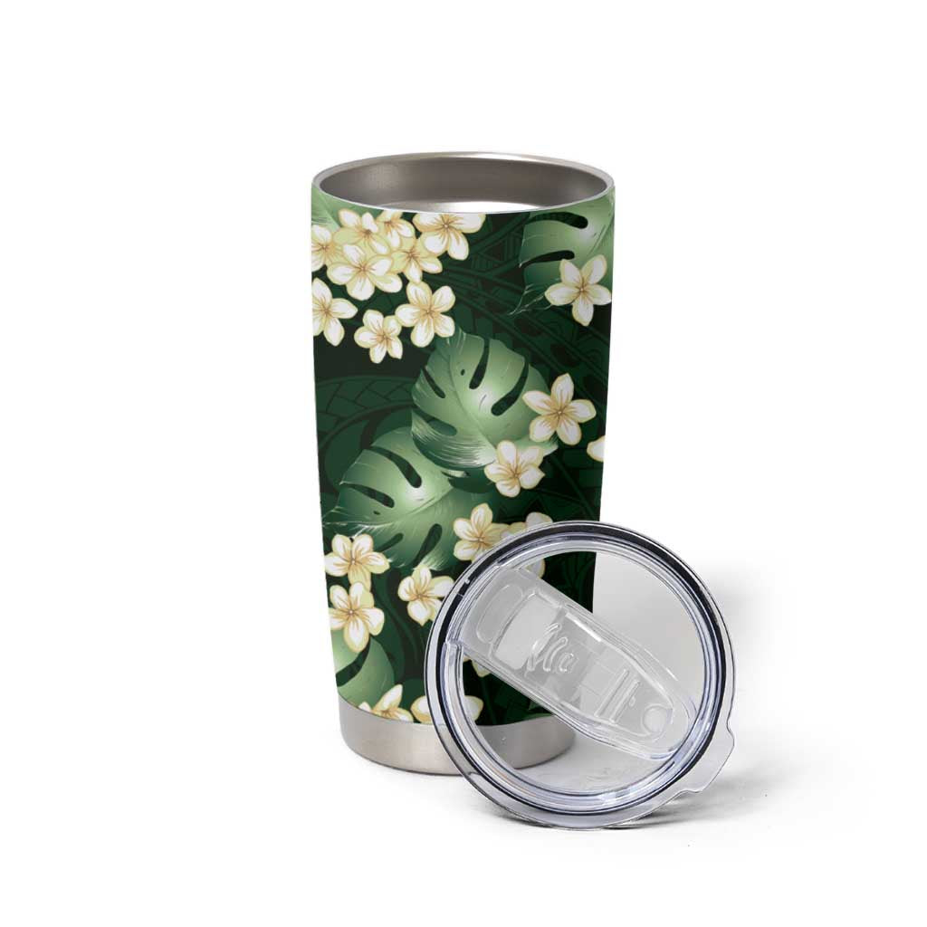 Green Tropical Hawaii Tumbler Cup Seamless Monstera Plumeria Hawaiian Pattern LT14 - Polynesian Pride