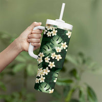 Green Tropical Hawaii Tumbler With Handle Seamless Monstera Plumeria Hawaiian Pattern LT14 - Polynesian Pride