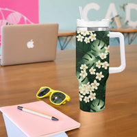 Green Tropical Hawaii Tumbler With Handle Seamless Monstera Plumeria Hawaiian Pattern LT14 - Polynesian Pride