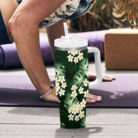 Green Tropical Hawaii Tumbler With Handle Seamless Monstera Plumeria Hawaiian Pattern LT14 - Polynesian Pride