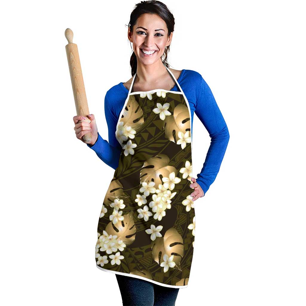Gold Tropical Hawaii Apron Seamless Monstera Plumeria Hawaiian Pattern LT14 - Polynesian Pride
