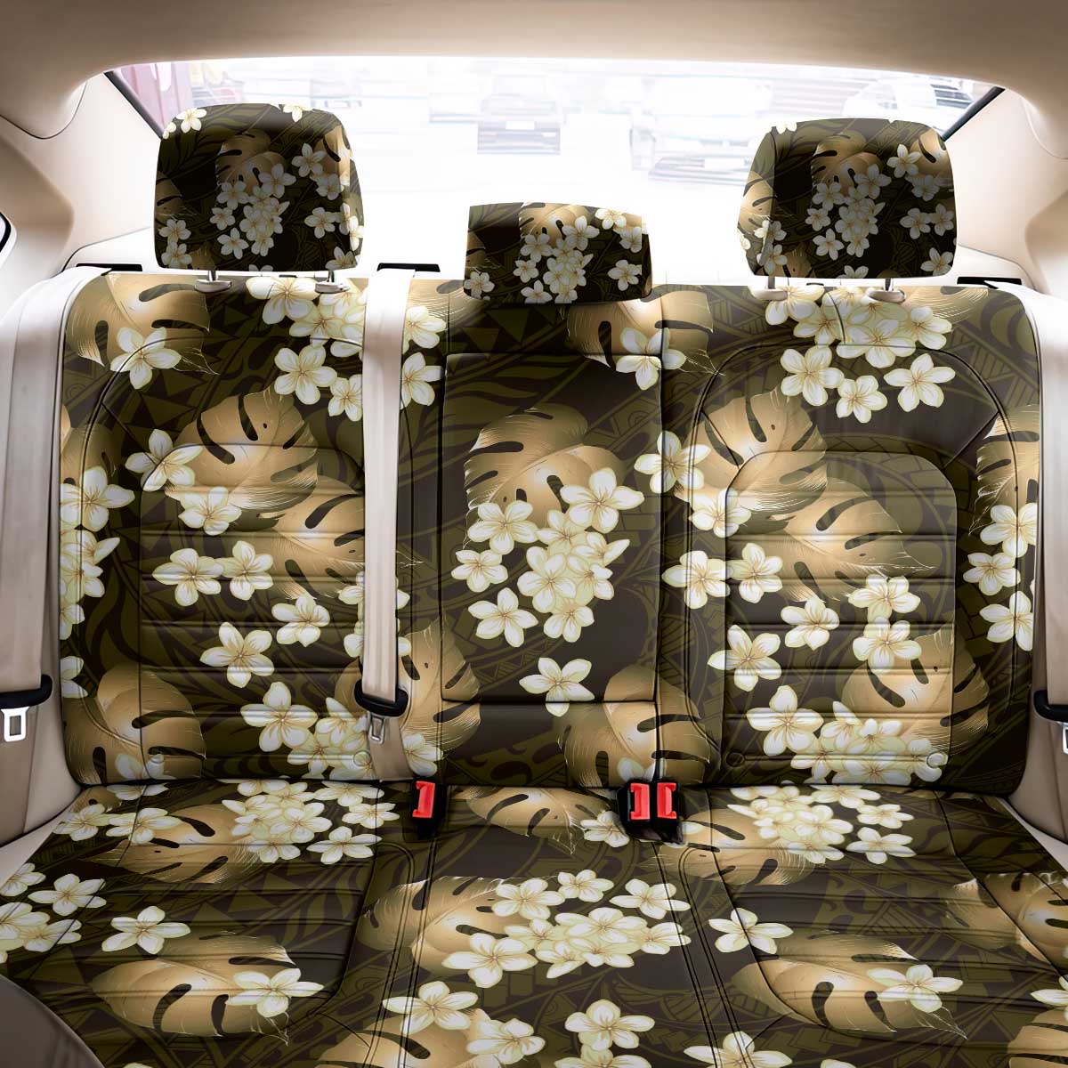 Gold Tropical Hawaii Back Car Seat Cover Seamless Monstera Plumeria Hawaiian Pattern LT14 - Polynesian Pride