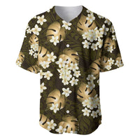 Gold Tropical Hawaii Baseball Jersey Seamless Monstera Plumeria Hawaiian Pattern LT14 Gold - Polynesian Pride
