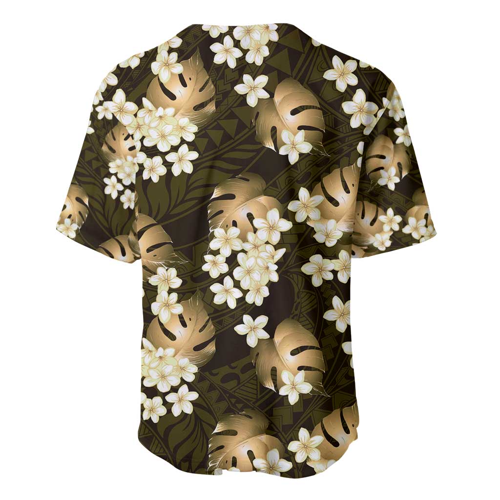 Gold Tropical Hawaii Baseball Jersey Seamless Monstera Plumeria Hawaiian Pattern LT14 - Polynesian Pride