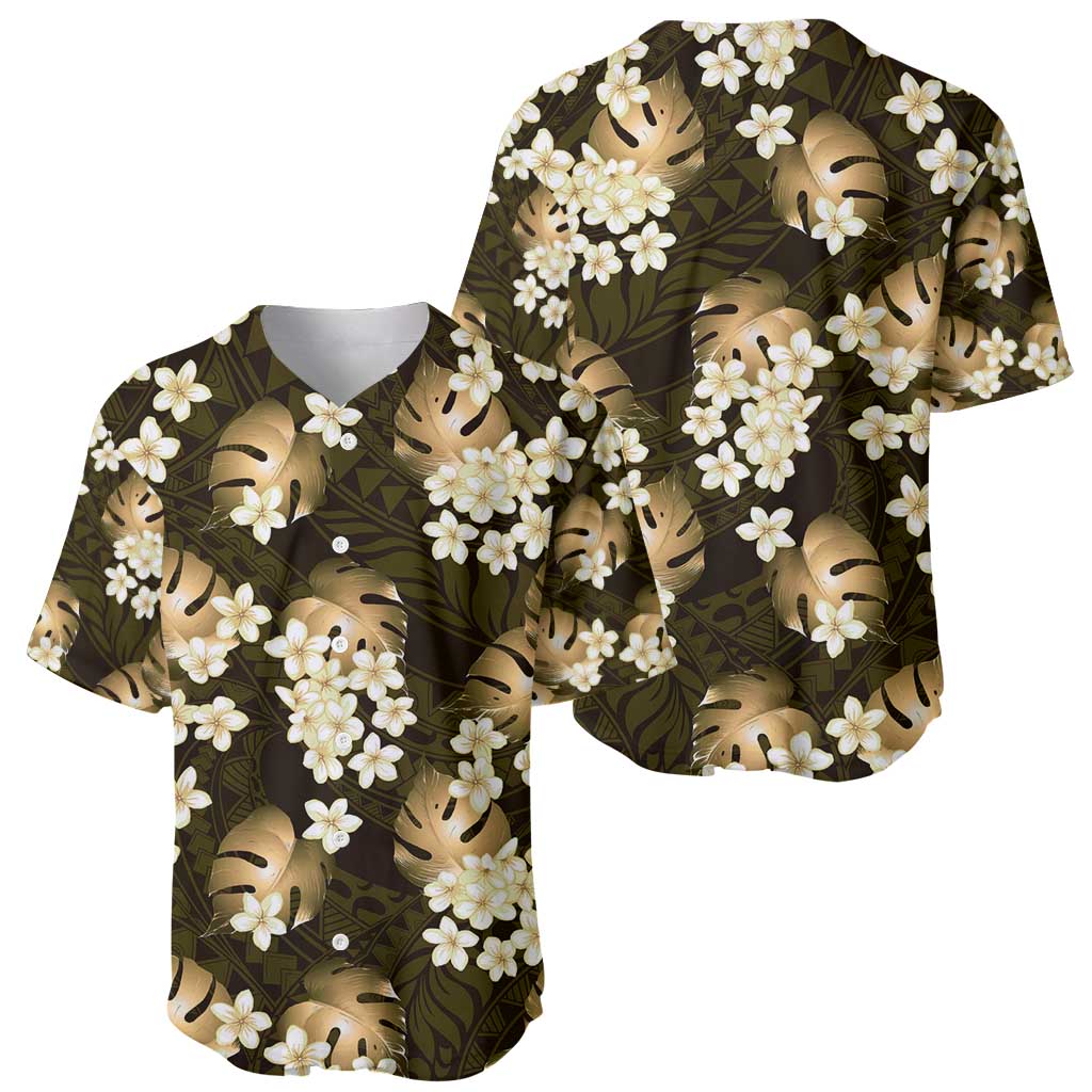Gold Tropical Hawaii Baseball Jersey Seamless Monstera Plumeria Hawaiian Pattern LT14 - Polynesian Pride