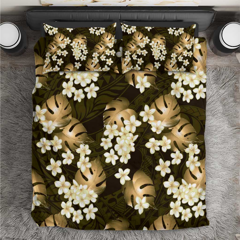 Gold Tropical Hawaii Bedding Set Seamless Monstera Plumeria Hawaiian Pattern LT14 Gold - Polynesian Pride