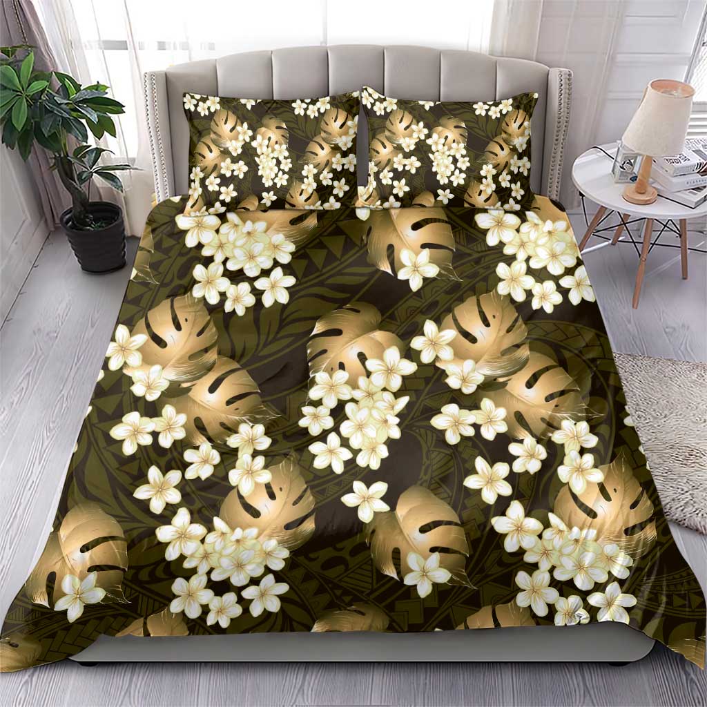 Gold Tropical Hawaii Bedding Set Seamless Monstera Plumeria Hawaiian Pattern LT14 - Polynesian Pride