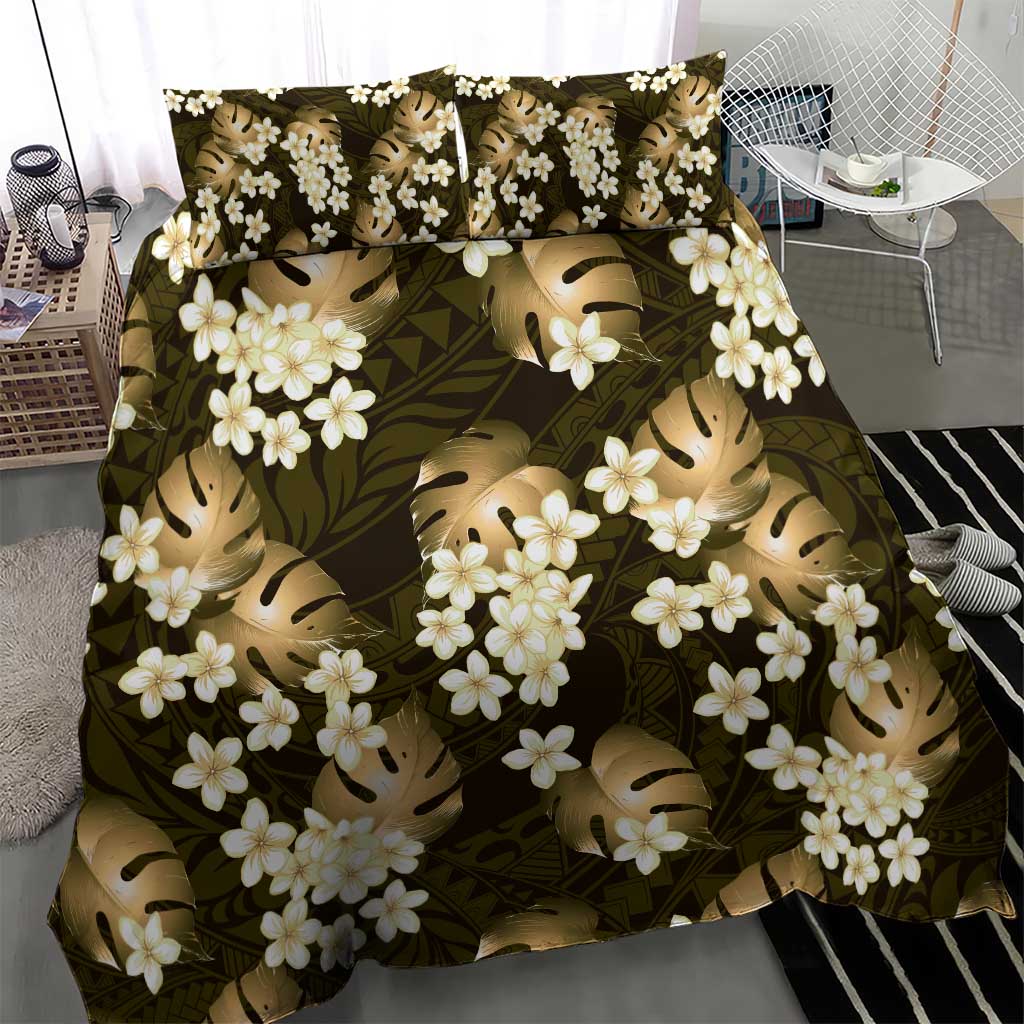 Gold Tropical Hawaii Bedding Set Seamless Monstera Plumeria Hawaiian Pattern LT14 - Polynesian Pride