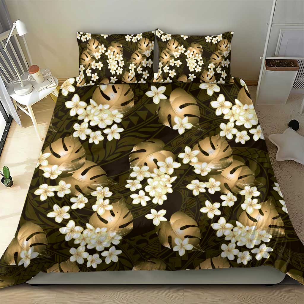 Gold Tropical Hawaii Bedding Set Seamless Monstera Plumeria Hawaiian Pattern LT14 - Polynesian Pride