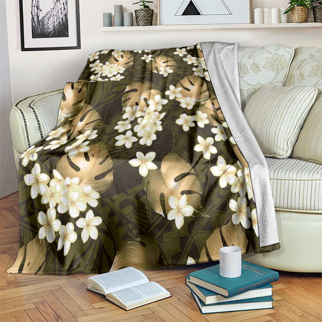 Gold Tropical Hawaii Blanket Seamless Monstera Plumeria Hawaiian Pattern LT14 Gold - Polynesian Pride