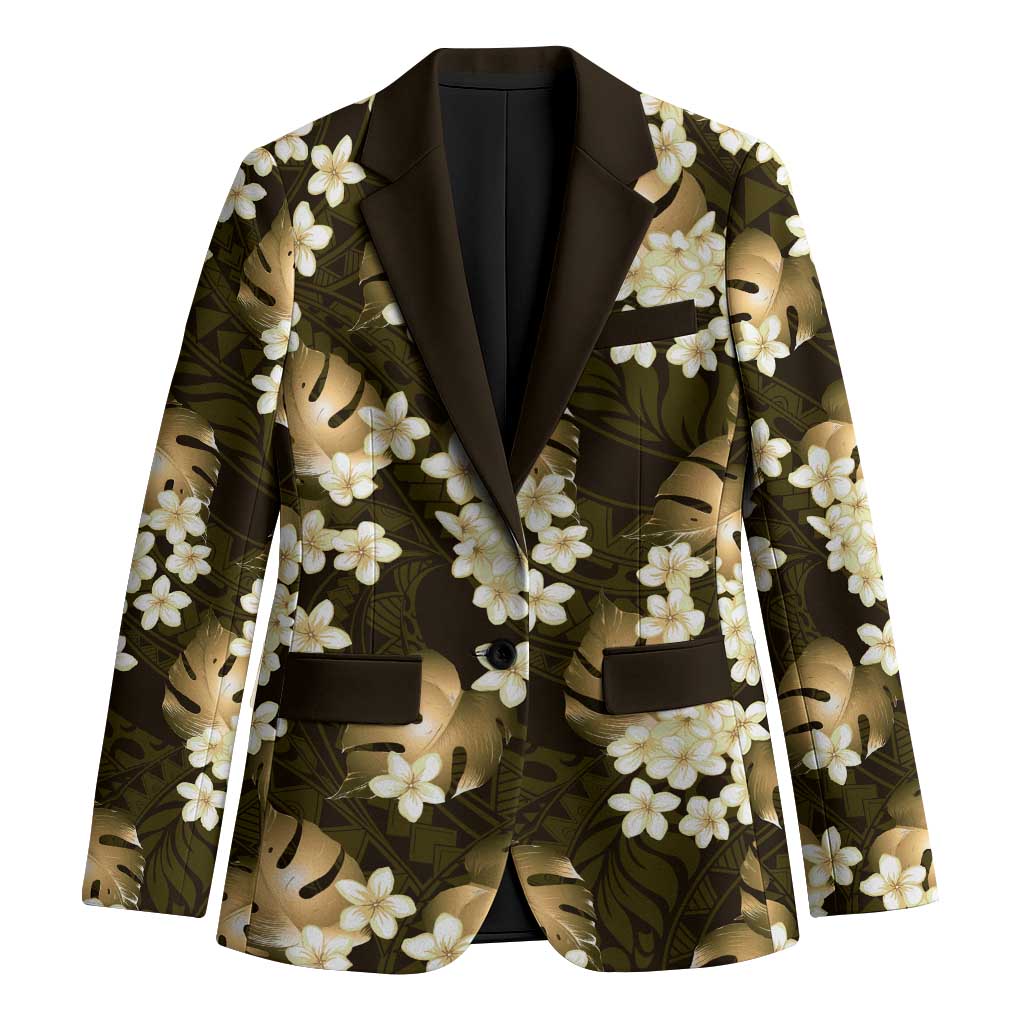Gold Tropical Hawaii Blazer Seamless Monstera Plumeria Hawaiian Pattern LT14 Unisex Gold - Polynesian Pride
