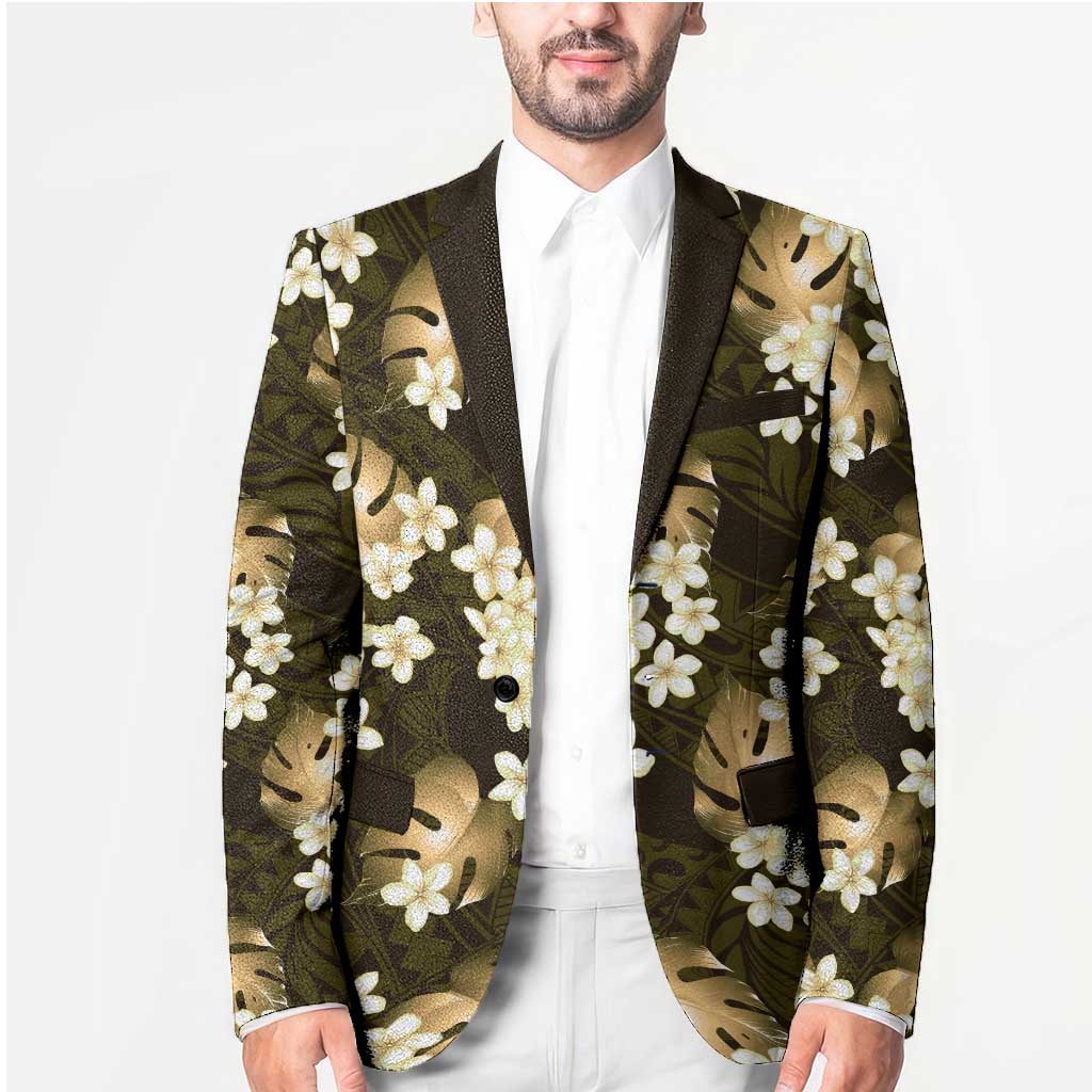 Gold Tropical Hawaii Blazer Seamless Monstera Plumeria Hawaiian Pattern LT14 - Polynesian Pride