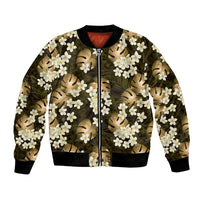 Gold Tropical Hawaii Bomber Jacket Seamless Monstera Plumeria Hawaiian Pattern LT14 Unisex Gold - Polynesian Pride