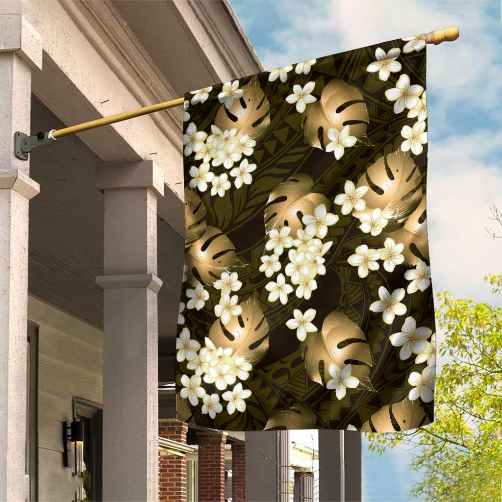 Gold Tropical Hawaii Garden Flag Seamless Monstera Plumeria Hawaiian Pattern LT14 House Flag Gold - Polynesian Pride