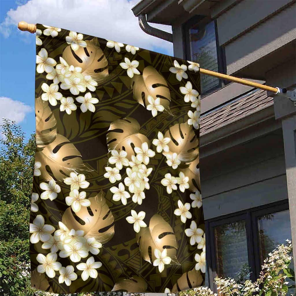 Gold Tropical Hawaii Garden Flag Seamless Monstera Plumeria Hawaiian Pattern LT14 - Polynesian Pride