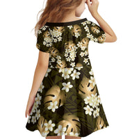 Gold Tropical Hawaii Kid Short Sleeve Dress Seamless Monstera Plumeria Hawaiian Pattern LT14 - Polynesian Pride