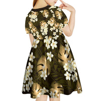 Gold Tropical Hawaii Kid Short Sleeve Dress Seamless Monstera Plumeria Hawaiian Pattern LT14 - Polynesian Pride