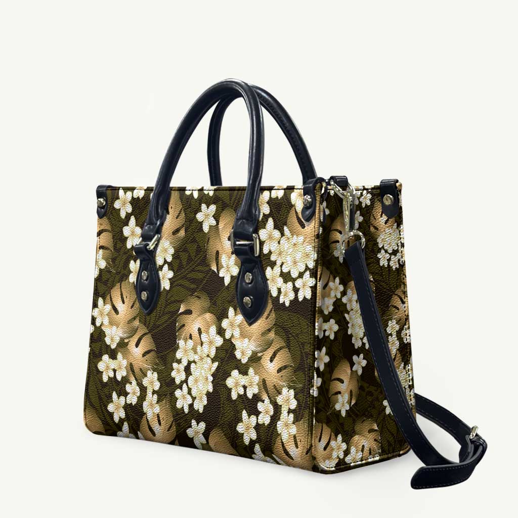 Gold Tropical Hawaii Leather Bag Seamless Monstera Plumeria Hawaiian Pattern LT14 Gold - Polynesian Pride
