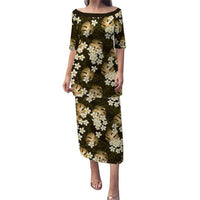 Gold Tropical Hawaii Puletasi Seamless Monstera Plumeria Hawaiian Pattern LT14 Long Dress Gold - Polynesian Pride