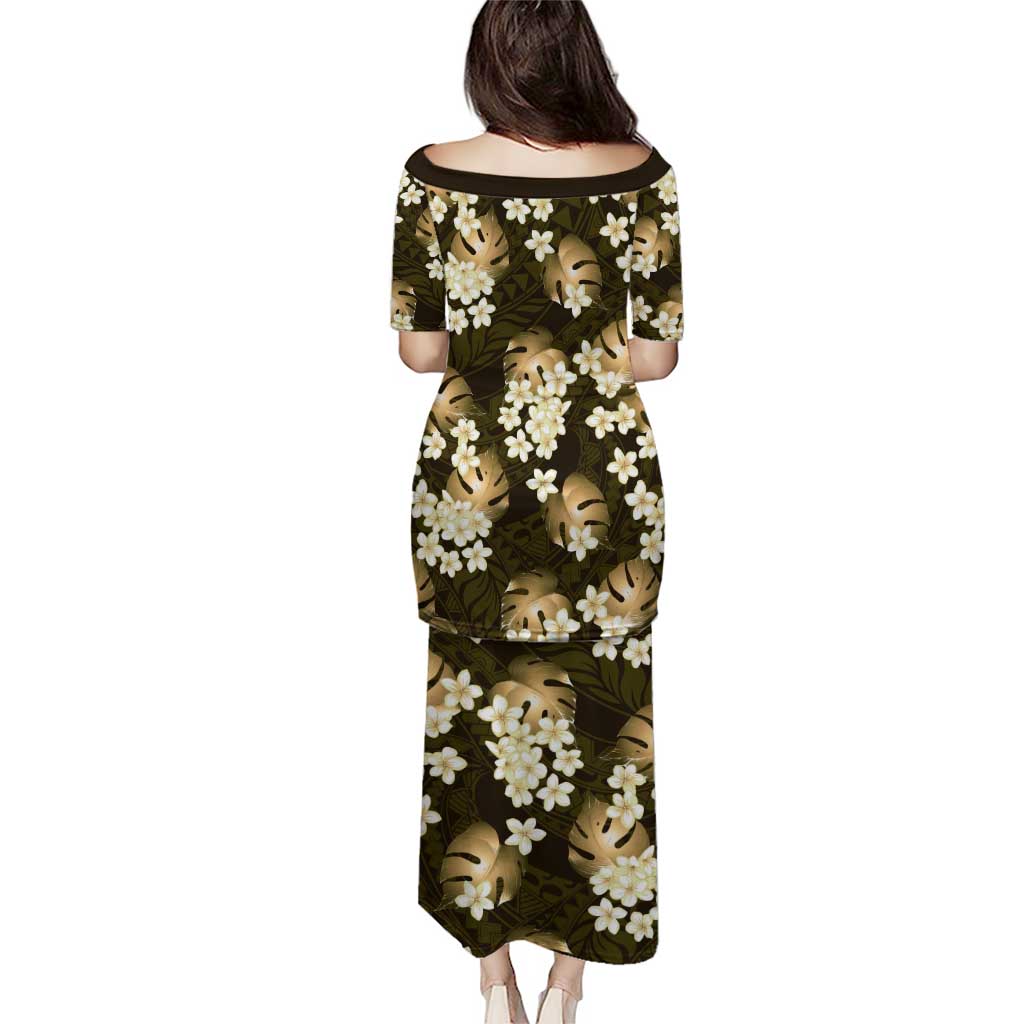 Gold Tropical Hawaii Puletasi Seamless Monstera Plumeria Hawaiian Pattern LT14 - Polynesian Pride