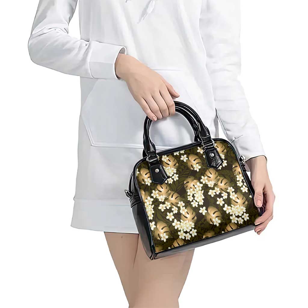 Gold Tropical Hawaii Shoulder Handbag Seamless Monstera Plumeria Hawaiian Pattern LT14 - Polynesian Pride