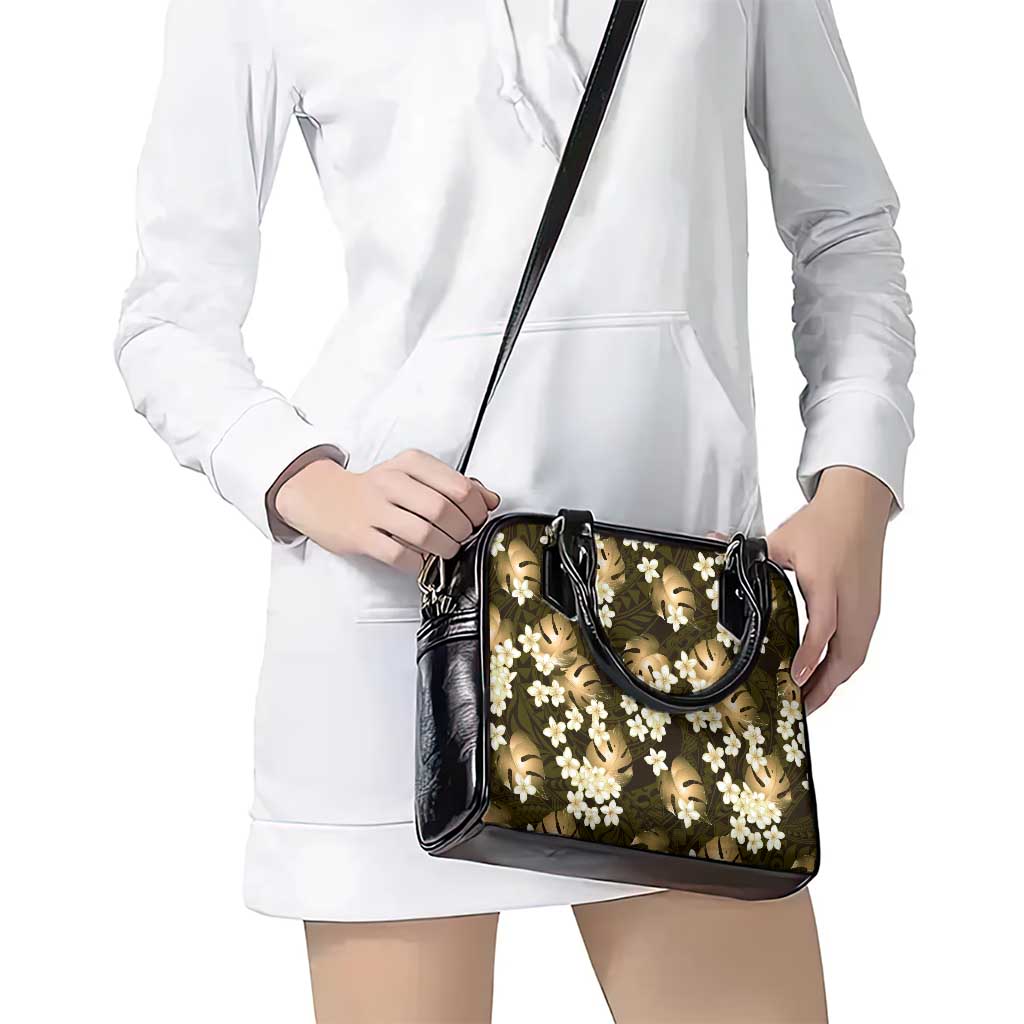 Gold Tropical Hawaii Shoulder Handbag Seamless Monstera Plumeria Hawaiian Pattern LT14 - Polynesian Pride