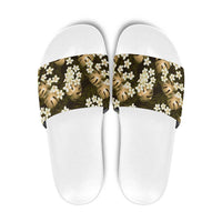 Gold Tropical Hawaii Slide Sandals Seamless Monstera Plumeria Hawaiian Pattern LT14 Gold - Polynesian Pride