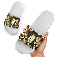 Gold Tropical Hawaii Slide Sandals Seamless Monstera Plumeria Hawaiian Pattern LT14 - Polynesian Pride