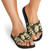 Gold Tropical Hawaii Slide Sandals Seamless Monstera Plumeria Hawaiian Pattern LT14 - Polynesian Pride