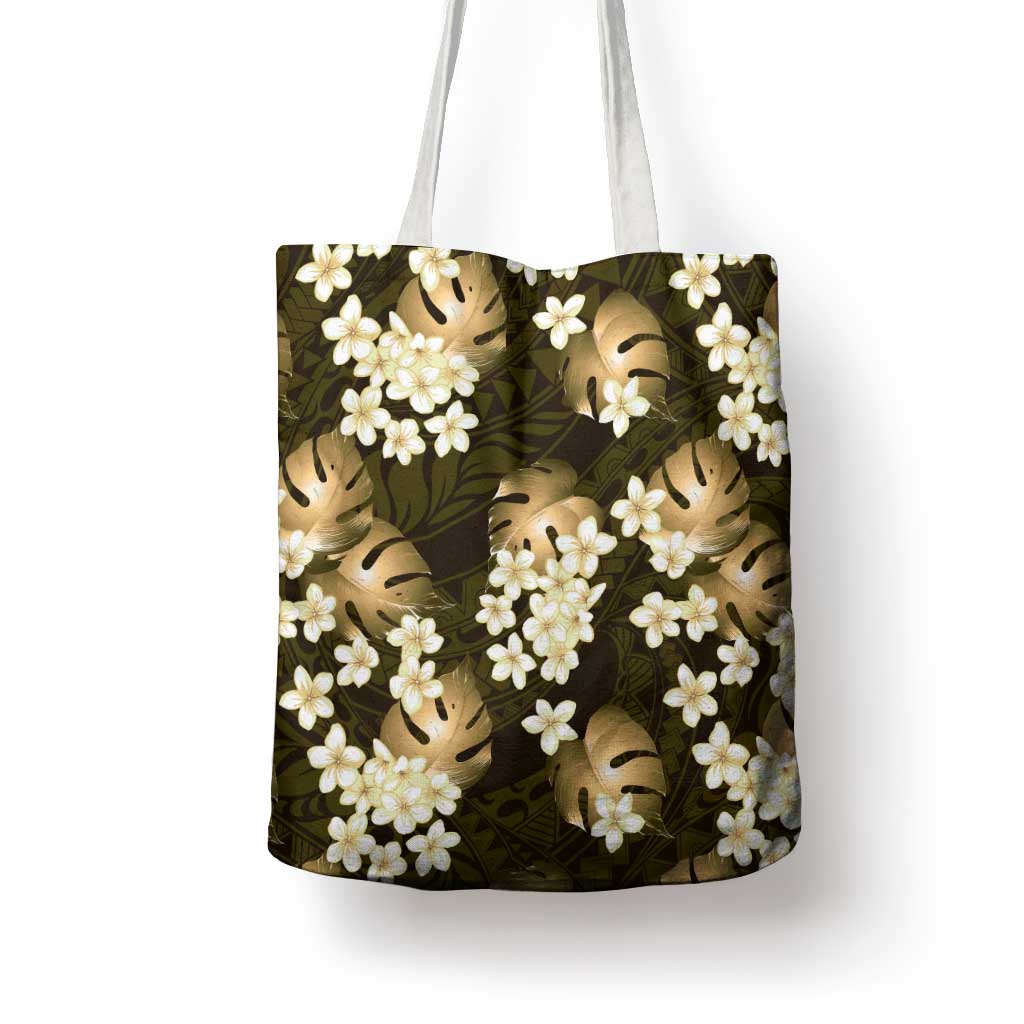Gold Tropical Hawaii Tote Bag Seamless Monstera Plumeria Hawaiian Pattern LT14 - Polynesian Pride