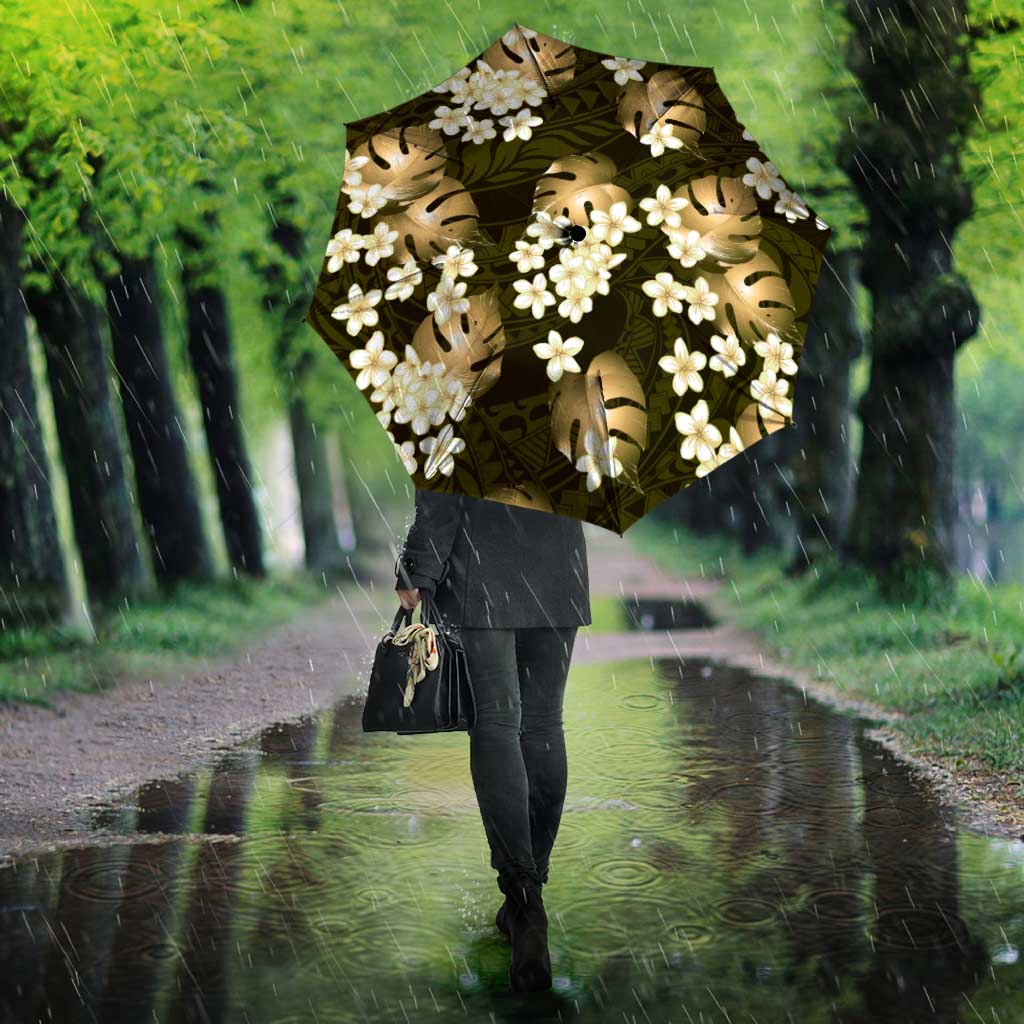 Gold Tropical Hawaii Umbrella Seamless Monstera Plumeria Hawaiian Pattern LT14 - Polynesian Pride