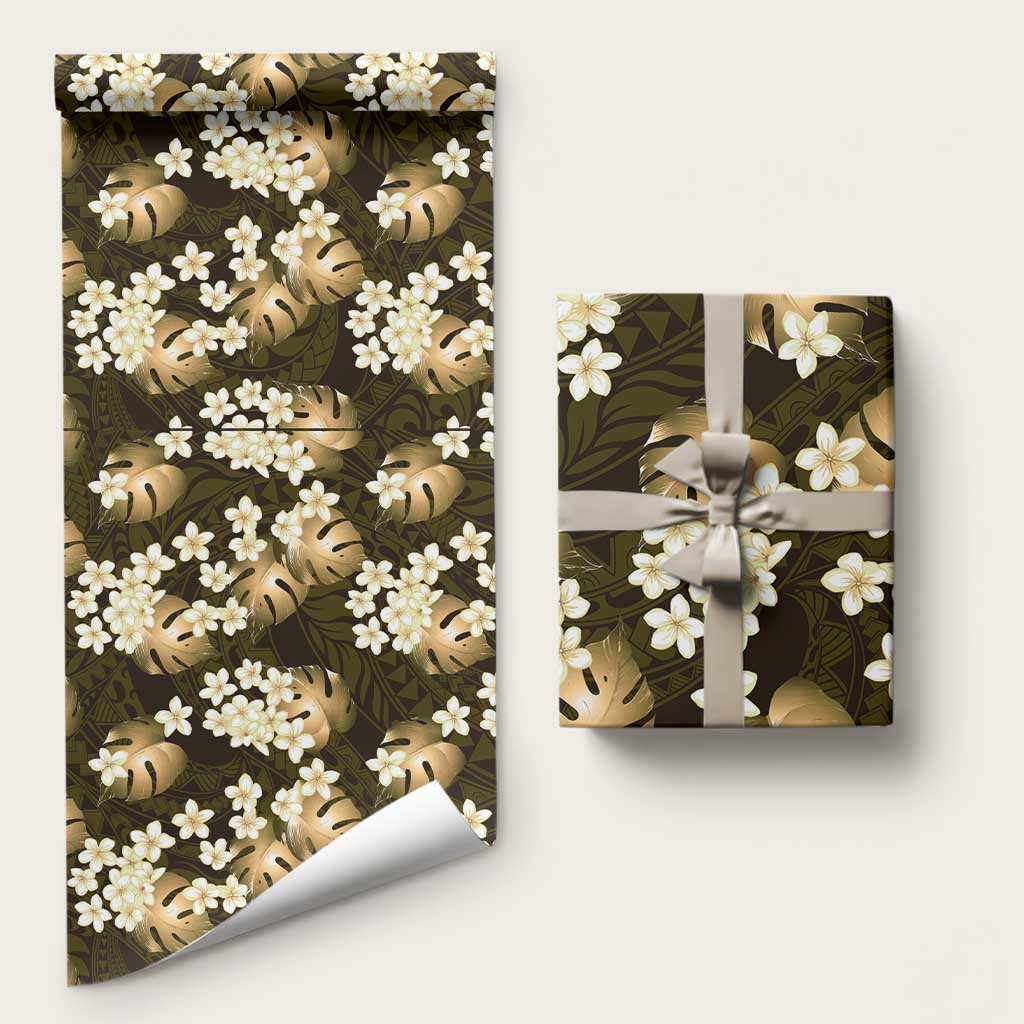 Gold Tropical Hawaii Wrapping Paper Seamless Monstera Plumeria Hawaiian Pattern LT14 58" × 23" Gold - Polynesian Pride
