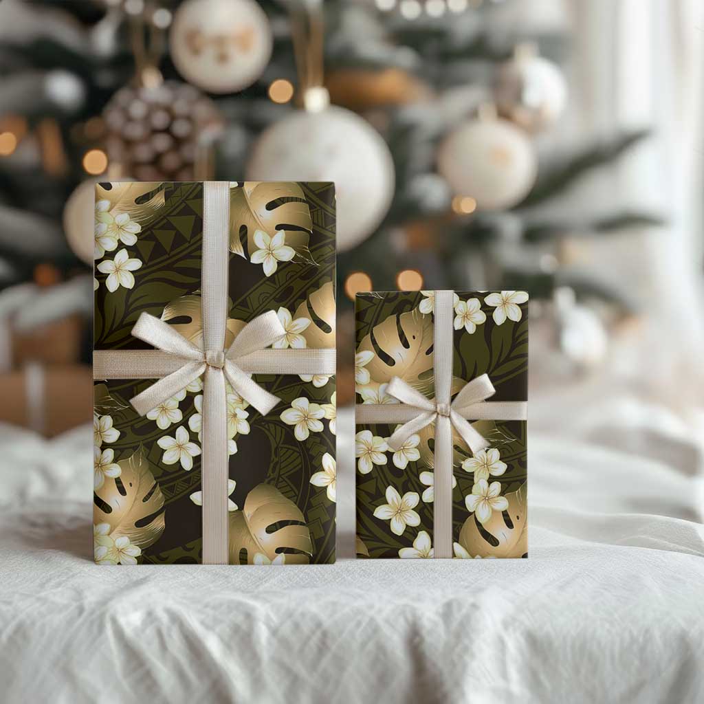 Gold Tropical Hawaii Wrapping Paper Seamless Monstera Plumeria Hawaiian Pattern LT14 - Polynesian Pride