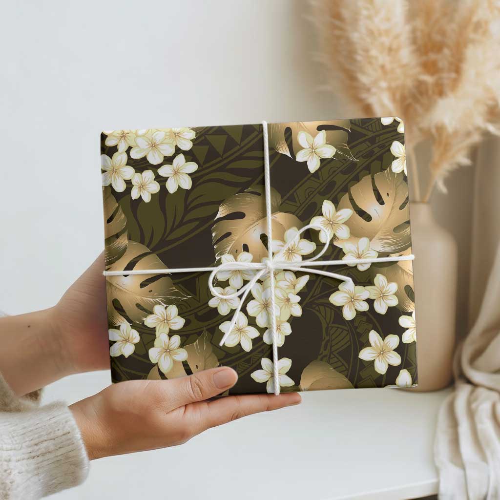 Gold Tropical Hawaii Wrapping Paper Seamless Monstera Plumeria Hawaiian Pattern LT14 - Polynesian Pride