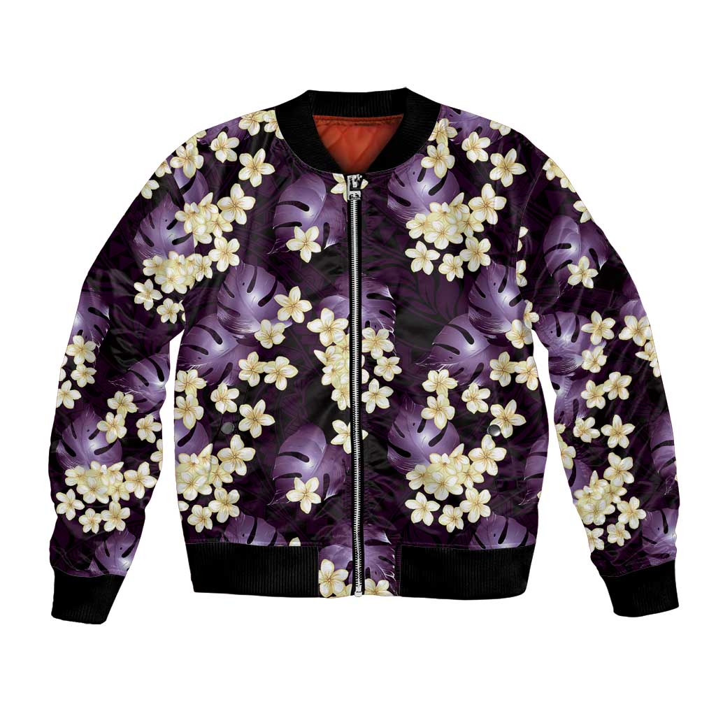 Purple Tropical Hawaii Bomber Jacket Seamless Monstera Plumeria Hawaiian Pattern LT14 Unisex Purple - Polynesian Pride
