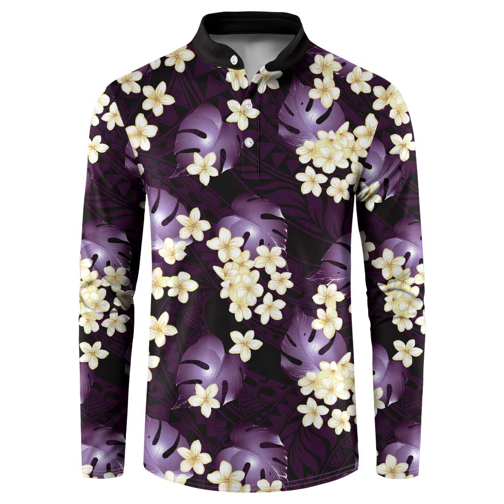 Purple Tropical Hawaii Button Sweatshirt Seamless Monstera Plumeria Hawaiian Pattern LT14 Purple - Polynesian Pride