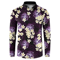 Purple Tropical Hawaii Button Sweatshirt Seamless Monstera Plumeria Hawaiian Pattern LT14 Purple - Polynesian Pride