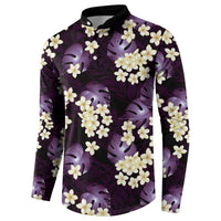 Purple Tropical Hawaii Button Sweatshirt Seamless Monstera Plumeria Hawaiian Pattern LT14 - Polynesian Pride
